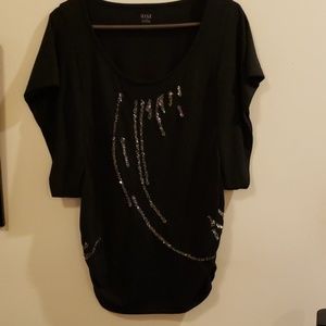 A.N.A.🖤 Great Top Black with Silver Beading Short Sleeves Size LG